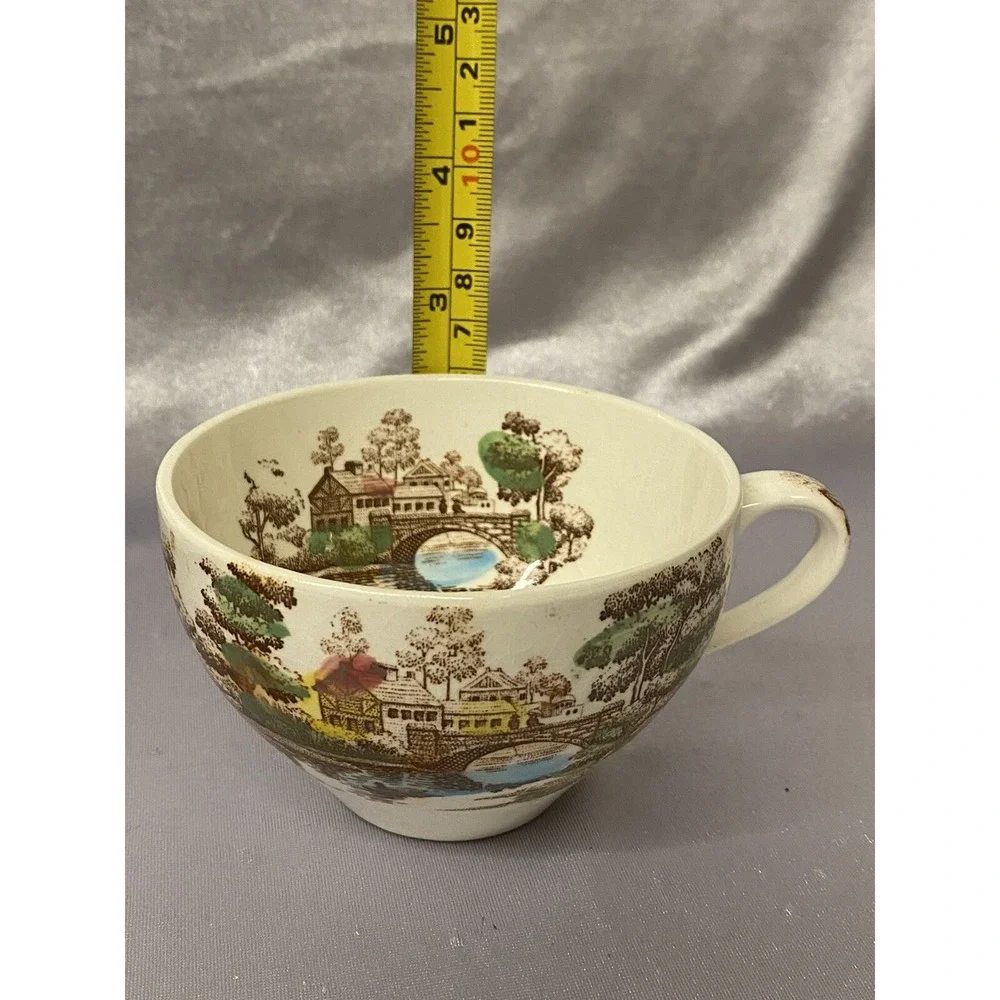 VNTG Nasco Holiday Water Canal Bridge Scene Cup Saucer Set Japan Made PreOwned